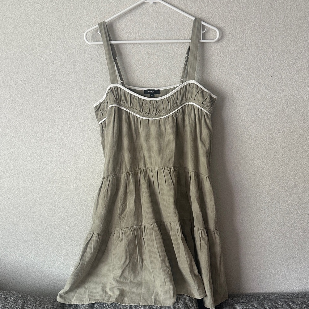 Wishlist Olive Pinstripe Mini Dress with White Trim